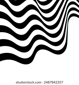 Negro sobre blanco abstracto línea de la perspectiva rayas de onda con efecto 3d dimensional aislado sobre fondo blanco
