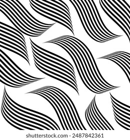 Black on white abstract perspective line wave stripes with 3d dimensional effect isolated on white background