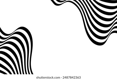 Negro sobre blanco abstracto línea de la perspectiva rayas de onda con efecto 3d dimensional aislado sobre fondo blanco