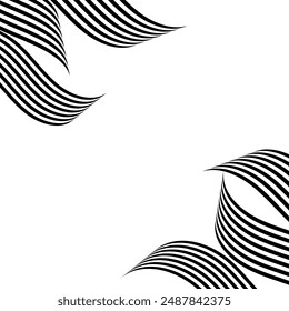 Black on white abstract perspective line wave stripes with 3d dimensional effect isolated on white background