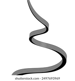 Black on white abstract perspective line wave stripes with 3d dimensional effect isolated on white background