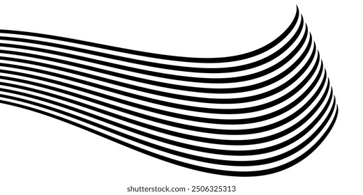 Schwarz auf weiß abstrakte perspektivische Linie Wellenstreifen mit 3D-Effekt, isoliert auf weiß. optische Täuschung op line art.