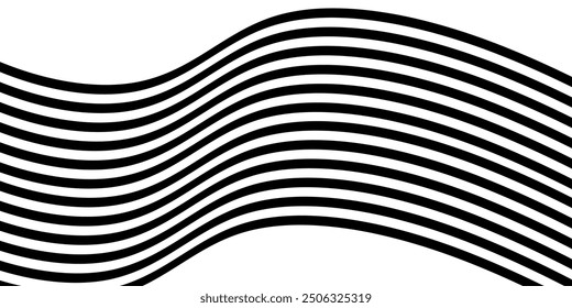 Black on white abstract perspective line wave stripes with 3d dimensional effect isolated on white. optical illusion op line art.
