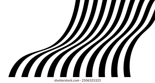 Black on white abstract perspective line wave stripes with 3d dimensional effect isolated on white. optical illusion op line art.