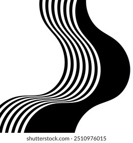 Onda de línea de perspectiva abstracta negra sobre blanca