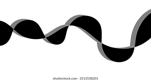 Black on white abstract perspective line stripes with 3d dimensional effect isolated on white. The geometric lines element design