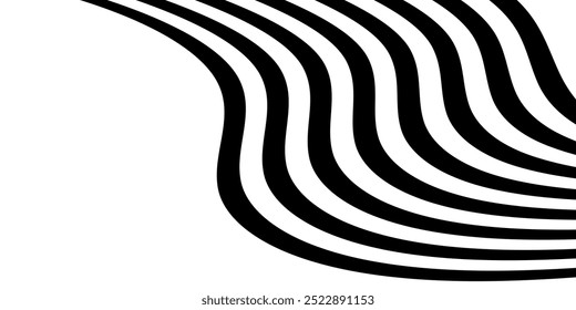 Black on white abstract perspective line wave stripes with 3d dimensional effect