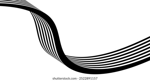 Preto sobre branco abstrato linhas de perspectiva listras de onda com efeito dimensional 3d