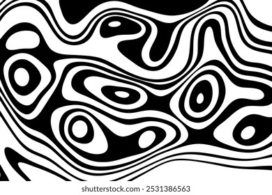 Black on white abstract perspective line wave stripes with 3d dimensional effect isolated on white.
