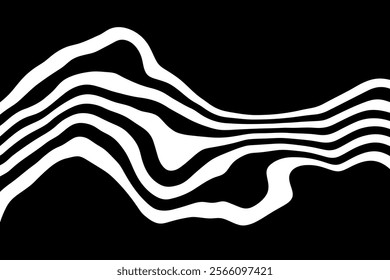 Black on white abstract perspective line wave stripes with 3d dimensional effect isolated on black.