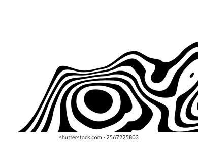 Black on white abstract perspective line wave stripes with 3d dimensional effect isolated on black.