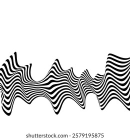 Black on white abstract perspective line wave stripes with 3d dimensional effect isolated on white an d black background.