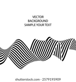 Black on white abstract perspective line wave stripes with 3d dimensional effect isolated on white.