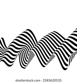 Black on white abstract perspective line stripes with 3d dimensional effect isolated on white.
