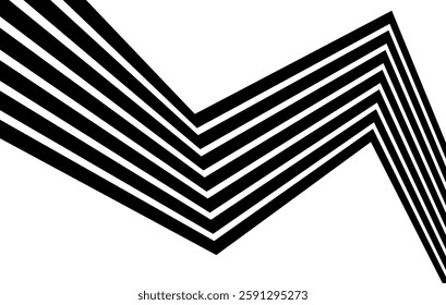 Black on white abstract perspective line stripes with 3d dimensional effect isolated on white.