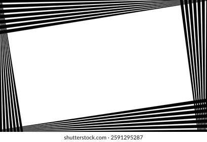 Black on white abstract perspective line stripes with 3d dimensional effect isolated on white.