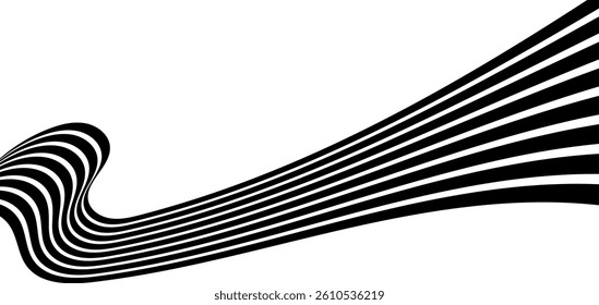 Black on white abstract perspective line wave stripes with 3d dimensional effect