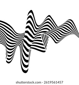 Black on white abstract perspective lines of wavy lines with dimensional effect isolated on white. Eps 15
