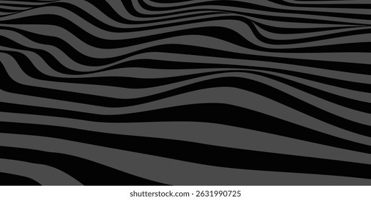 Black on white abstract perspective line wave stripes with 3d dimensional effect isolated on white background