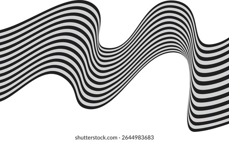 Black on white abstract perspective line wave stripes with 3d dimensional effect.Black on white abstract perspective line wave stripes with 3d dimensional effect