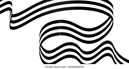 Rayas de línea de perspectiva abstracta negra sobre blanca con efecto dimensional 3d aislado en blanco.