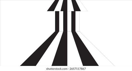Rayas de onda de línea de perspectiva abstracta negra sobre blanca con efecto dimensional 3d aislado en blanco.