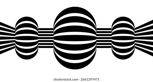 Rayas de línea de onda de perspectiva abstracta negra sobre blanca con efecto dimensional 3d aislado en blanco. ilustración de perspectiva lineal op art