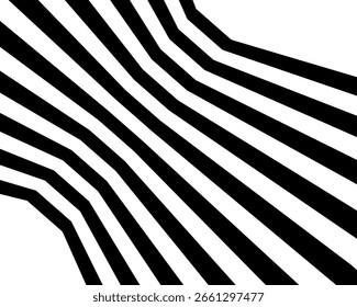 Rayas de línea de onda de perspectiva abstracta negra sobre blanca con efecto dimensional 3d aislado en blanco. ilustración de perspectiva lineal op art