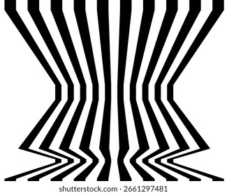 Rayas de línea de onda de perspectiva abstracta negra sobre blanca con efecto dimensional 3d aislado en blanco. ilustración de perspectiva lineal op art