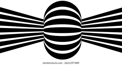 Black on white abstract perspective wave line stripes with 3d dimensional effect isolated on white. linear perspective illustration op art
