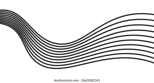 Preto em branco abstrato linhas de perspectiva listras de onda com efeito dimensional 3d isolado no branco. 
