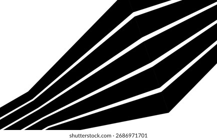Rayas de línea de perspectiva abstracta negra sobre blanca con efecto dimensional 3d aislado en blanco. Diseño moderno