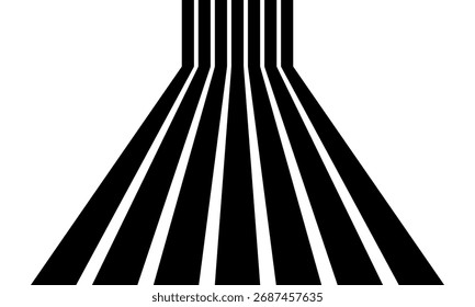 Rayas de línea de perspectiva abstracta negra sobre blanca con efecto dimensional 3d aislado en blanco. Ilustración vectorial