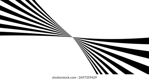 Black on white abstract perspective line stripes with 3d dimensional effect isolated on white background