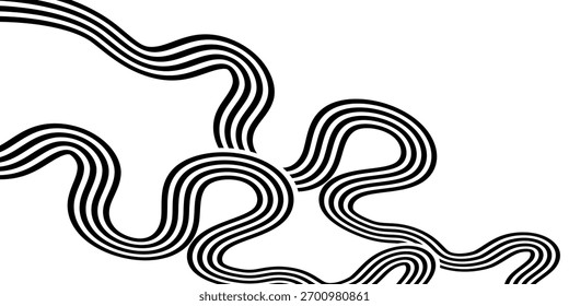 Rayas de onda de línea de perspectiva abstracta negra sobre blanca con efecto dimensional 3d aislado en blanco. Vector