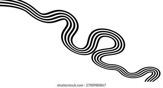 Black on white abstract perspective line wave stripes with 3d dimensional effect isolated on white.vector