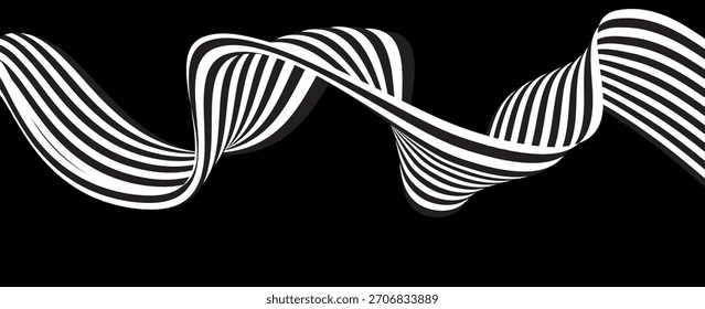 Rayas de onda de línea de perspectiva abstracta negra sobre blanca con efecto dimensional 3d aislado en blanco. moderno