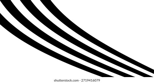 Rayas de onda de línea de perspectiva abstracta negra sobre blanca con efecto dimensional 3d aislado en blanco.