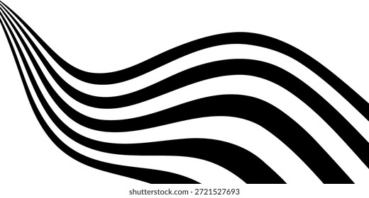 Preto em branco abstrato linhas de perspectiva listras de onda com efeito dimensional 3d isolado no branco. Vetor