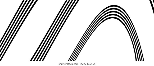 Preto em branco abstrato linhas de perspectiva listras de onda com efeito dimensional 3d isolado no branco.