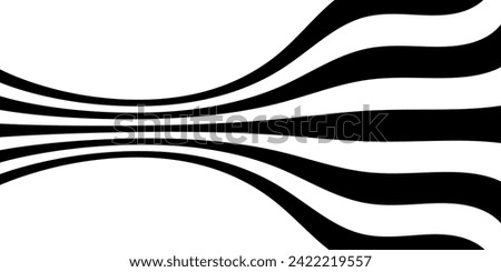 Black on white abstract perspective line wave stripes with 3d dimensional effect isolated on white.