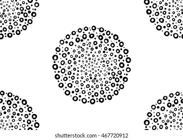 Black on white abstract seamless background made of set of hand drawn circles, vector illustration