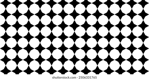 Black on white abstract star circle seamless pattern