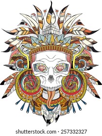 black on white Aztec indian Skull, vector illustration