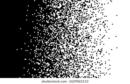 Preto sobre fundo branco. Preto e branco dissolvem o efeito grunge de meio-tom. Ilustração de vetor. Gradiente de dissolução pixelado