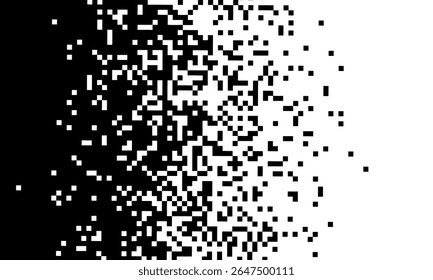 Negro sobre fondo blanco. Blanco y negro disuelven efecto grunge de medio tono. Ilustración vectorial. Gradiente disuelto pixelado