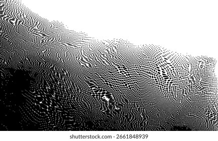 Negro sobre fondo blanco. Blanco y negro disuelven efecto grunge de medio tono. Ilustración vectorial. Gradiente disuelto pixelado