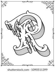 It's a black on white background vector illustration depicting a modern style letter R