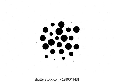 Black on white centered halftone texture. Oversized dotted ornament. Contrast dotwork pattern. Monochrome halftone vector icon. Perforated retro abstraction. Polka dot texture card