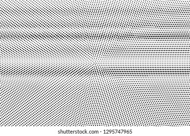 Black on white centered halftone texture. Dotted vector background. Horizontal dotwork gradient. Monochrome halftone overlay for vintage cartoon effect. Perforated retro card. Abstract dotwork surface